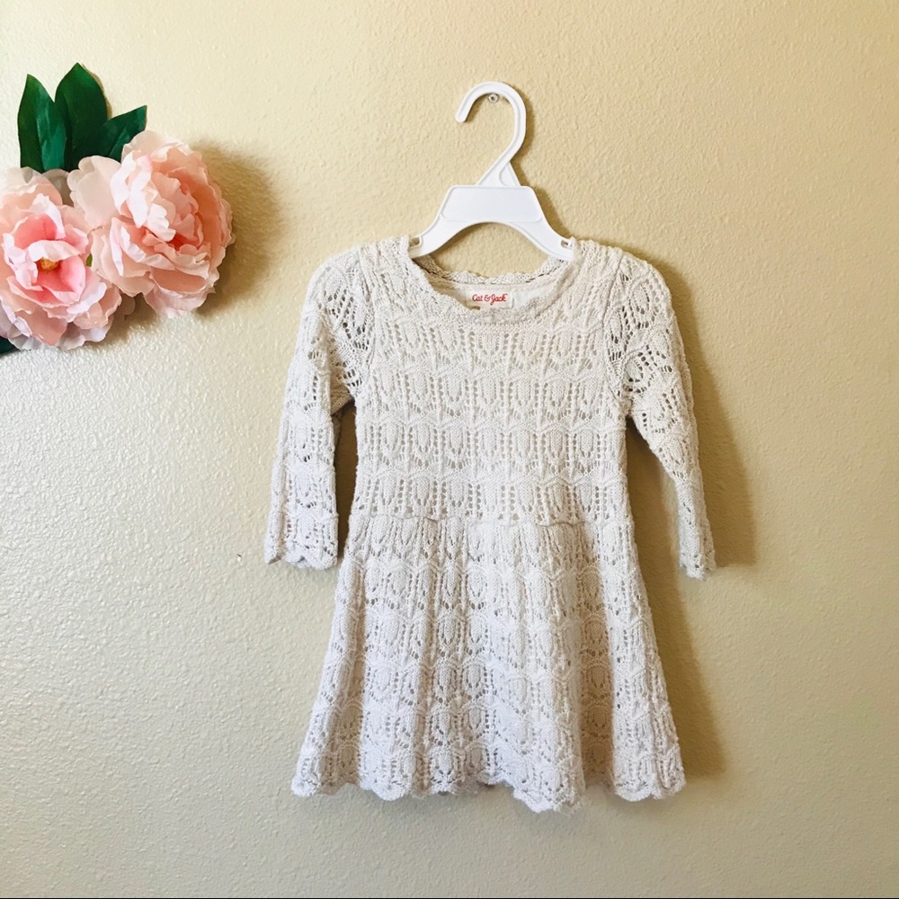 Crochet Embroidered Long Sleeve Dress-4T